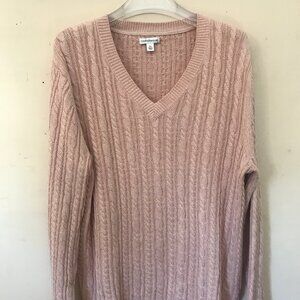 Croft & Barrow Cotton Pink w/ Gold metallic thread V-neck Cable knit Sweater XL